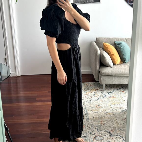 Faithfull the brand linen maxi dress in washed black open back size XL - Picture 2 of 10